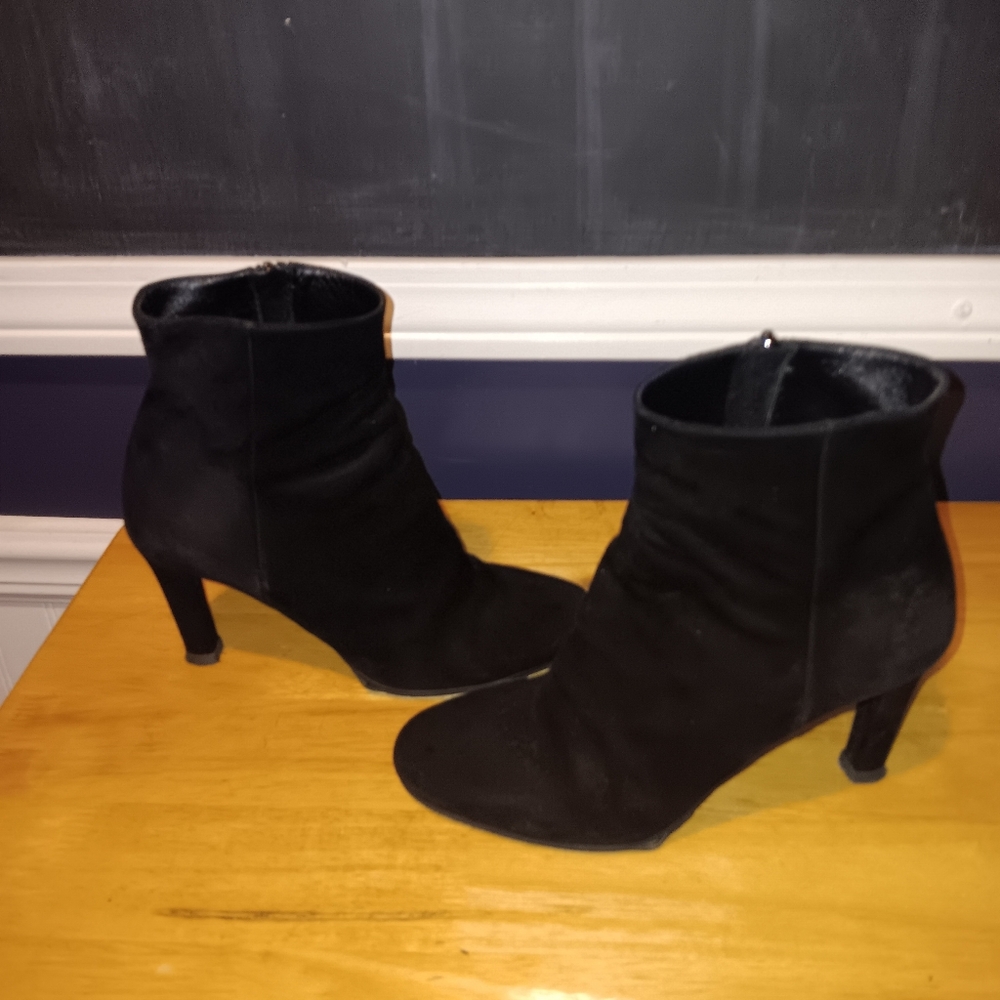 Prada Black Suede Zip Heeled Ankle Boots Size 36 1/2